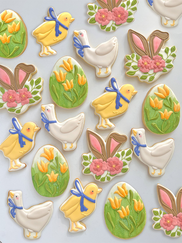 Easter cookies shaped like ducks, eggs and bunny ears